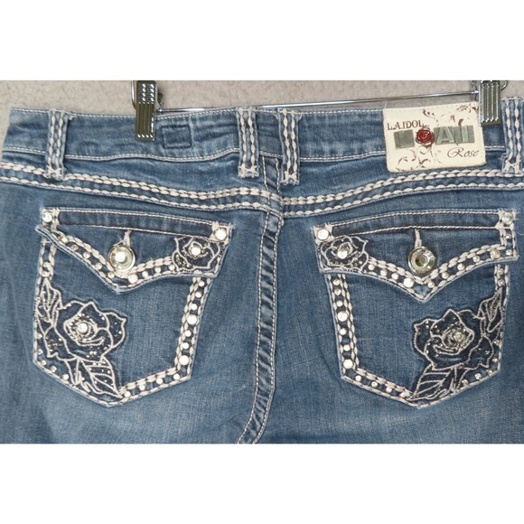 LA Idol Jeans 37 x 34 Size 15 Rhinestone Embellished Bling Rose Flap Pockets - Picture 1 of 15